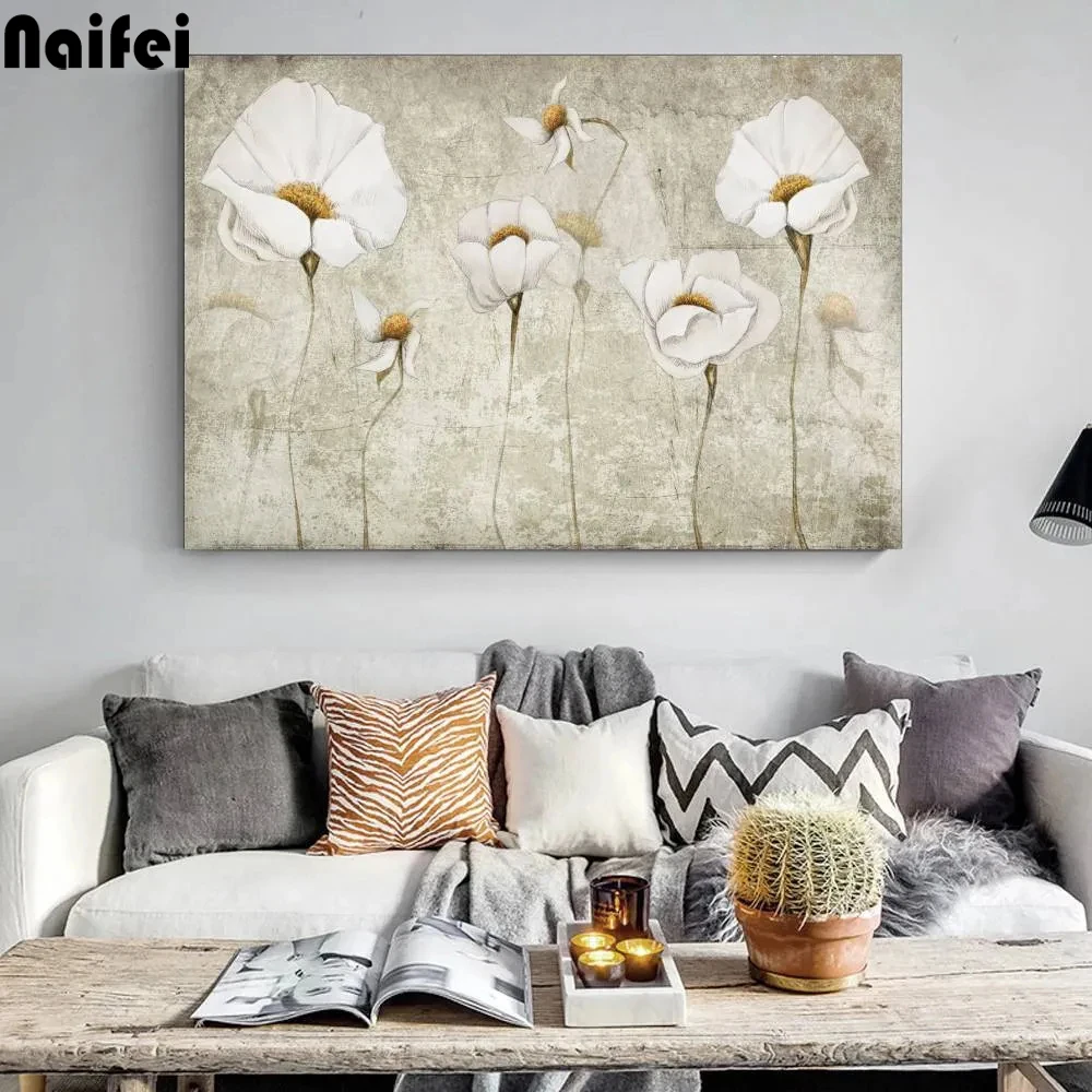 

Beige flowers Full Drill 5D Diy Diamond Painting flowers Abstract Art Cross Stitch Diamond Embroidery Mosaic Home Decor Accessor