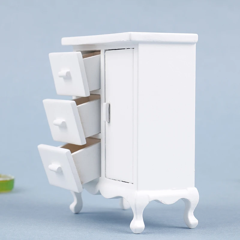 

1:12 Dollhouse Miniature White Wooden Cabinet with Drawers Doll House Handcrafted Furniture Model Decor miniatures Mini Cabinet