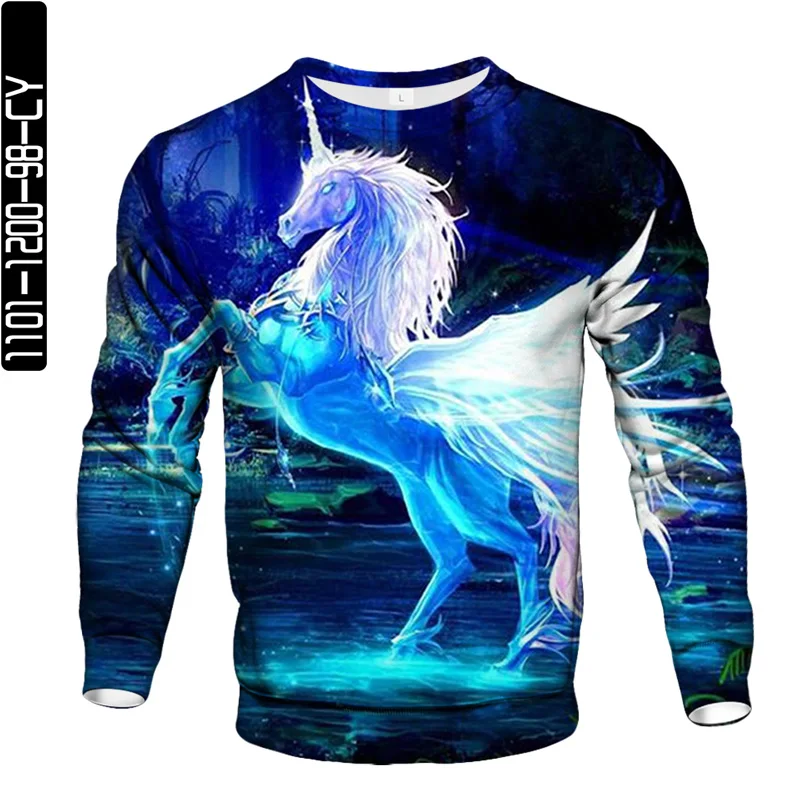 

3D digital printing animal horse new spring and autumn men's round neck sweater sweatshirt fashion casual street hip-hop style