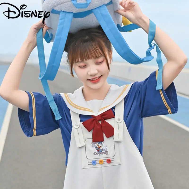 

Disney Donald Duck Sportswear Ladies Student T-shirt + Strap Shorts Set Cute Summer Clothing