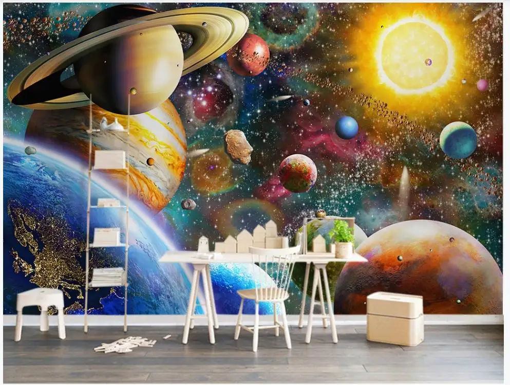 

Custom photo Wallpaper 3d murals wallpapers Cartoon Sky Space Universe Children's Room Bedroom Large Fresco mural wall papers