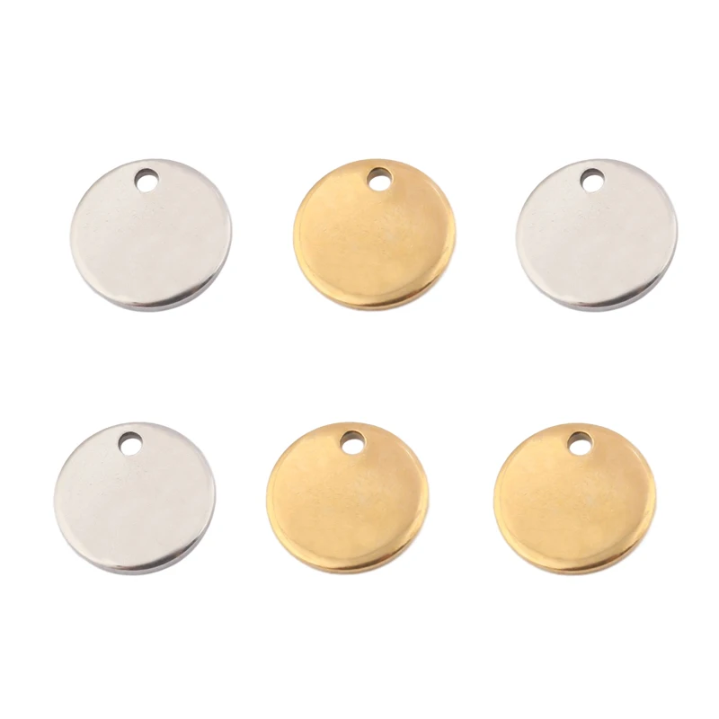 

20pcs Gold Plated Round Blank Charms 10mm Stainless Steel Stamping Dog Tags Charms Flat Discs For Diy Bracelet Jewelry Making