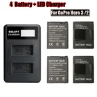 4 шт. аккумулятор AHDBT-301302 + двойной слот ЖК-экран USB зарядное устройство Комплект для Gopro hero3 3 + аксессуары для экшн-камеры