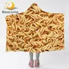 BlessLiving Instant Noodles Blankets For Beds Food Hooded Blankets 3D Print Golden Sherpa Fleece Wearable Blankets 150x200cm 1
