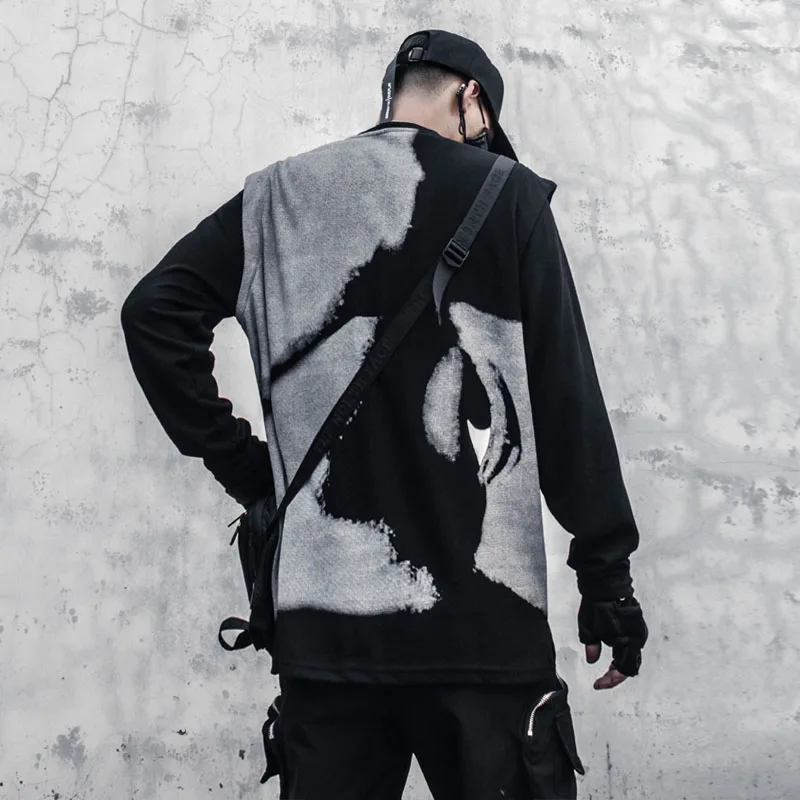 Свитшот miхалкова мужской с винтажным принтом, уличная одежда в стиле хип-хоп, Модный пуловер оверсайз из двух предметов в стиле Харадзюку с имитацией двух частей и круглым вырезом