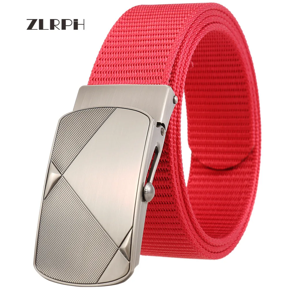 

ZLRPH new High Quality Canvas Belt Men Jeans Belts Metal Roller Luxury Automatic Buckle Canvas Webbing Waist Belts