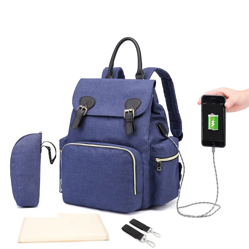 Soild Nylon Baby Diaper Bag With USB Waterproof Women's Backpack Kid's Stroller Supplies Casual Outdoor Bolsa Maternidade | Мать и