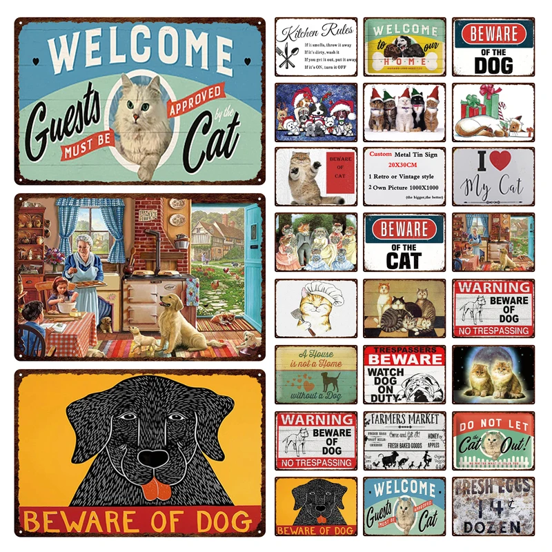 Остерегайтесь Cat металлическая пластина Оловянная табличка кафе Винтаж пивной