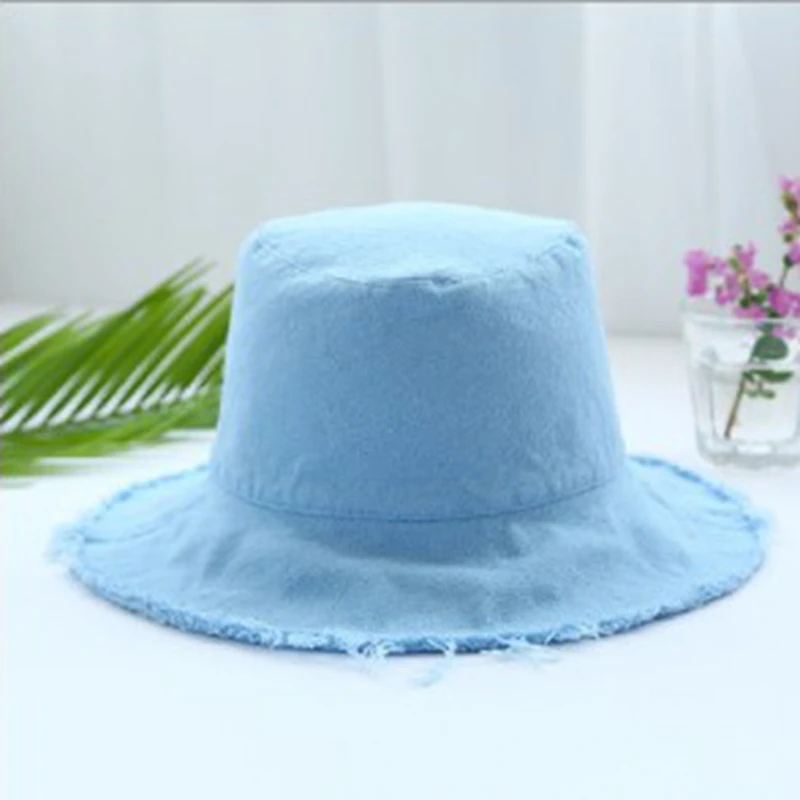 Панама джинсовая женская складная пляжная шляпа хлопок выбеленная для рыбалки