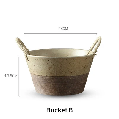 Bucket B Керамические тарелки ручной работы в стиле ретро, керамическая тарелка в японском стиле, миска для фруктов, пеньковая веревка, ручка, домашний декор, набор посуды 1226 - Цвет: Bucket B