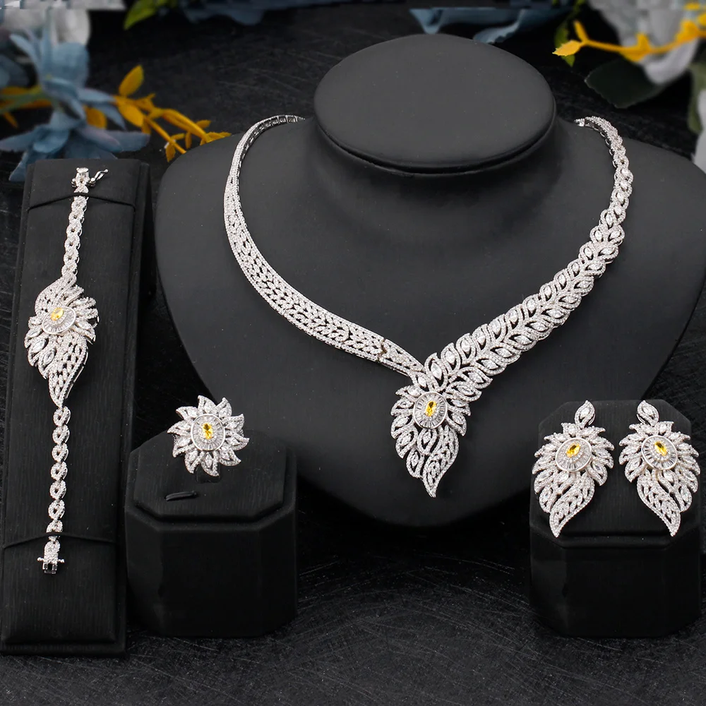 

TIRIM Dubai Luxury Elegant Bridal Necklace Set for Women Cubic Zirconia Wedding Jewelry Sets For Brides Accessories jewelri