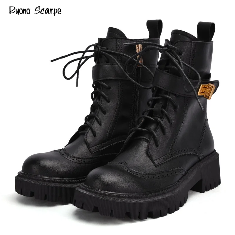 

Ботильоны женские из натуральной коровьей кожи, беговые ботинки, на шнуровке, с круглым носком, ботинки на платформе с замком, ручная работа,...