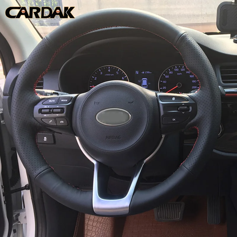 CARDAK Black Artificial Leather Car Steering Wheel Cover for Kia Rio K2 KX CROSS Picanto 2017 2018 Morning 2017 Car Accessories