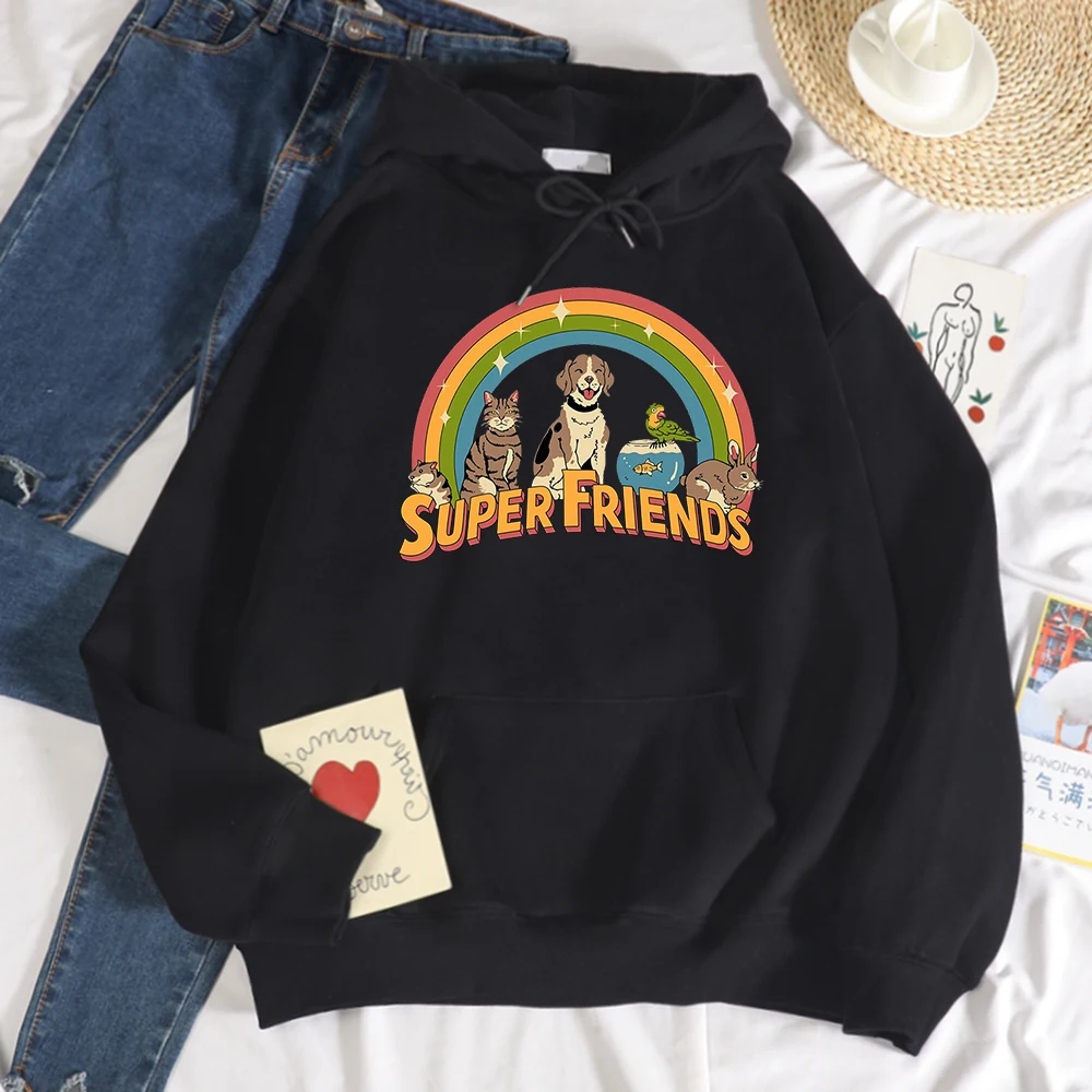 

Many Animal Friends Hoodie Female Hip Hop Fashion Autumn Clothing Sport Casual Streetwear Comfortable Fleece Sweatshirt Women
