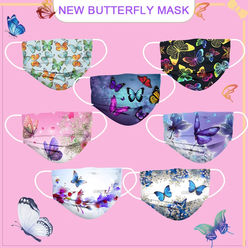 

Респиратор одноразовый трехслойный из нетканого материала с принтом бабочки, 50 шт.