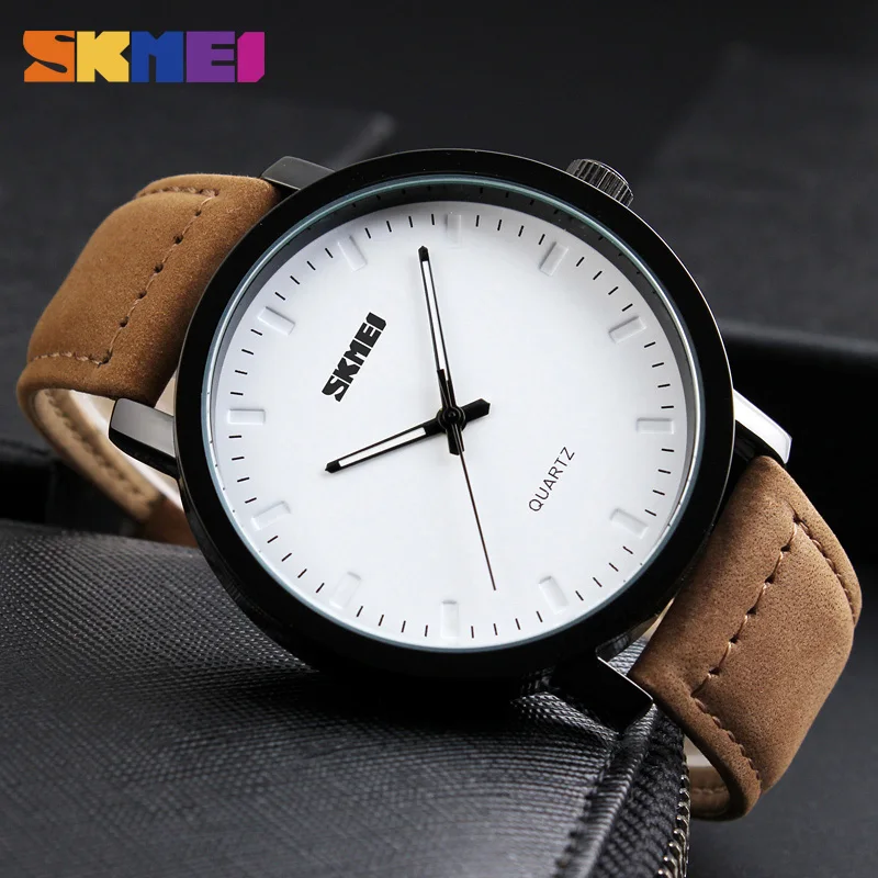 SKMEI Men Fashion Watches Casual Genuine Leather Strap Quartz Wristwatches 30M Waterproof Luxury Watch Relogio Masculino 1196|masculino|masculinos