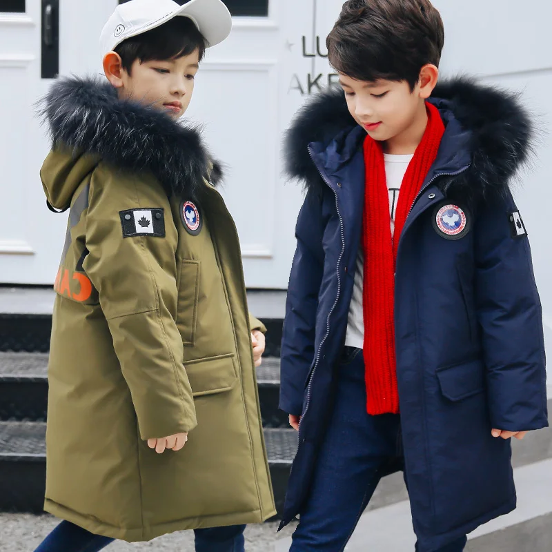 Новые детские для маленьких мальчиков куртка с натуральным мехом длинное пальто
