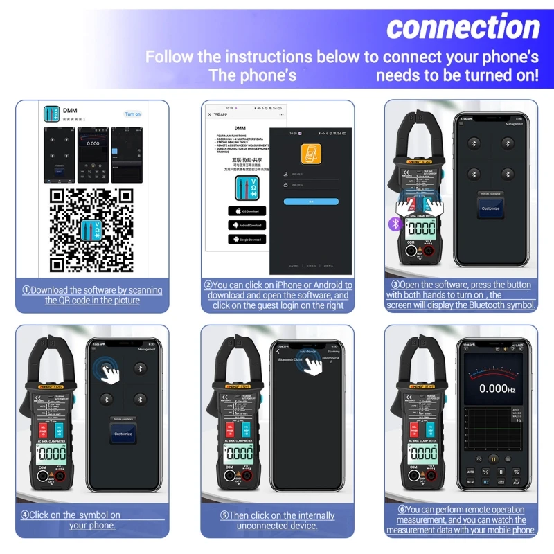 Цифровой мультиметр-зажим ST207 совместимый с Bluetooth 6000 отсчетов True RMS тестер