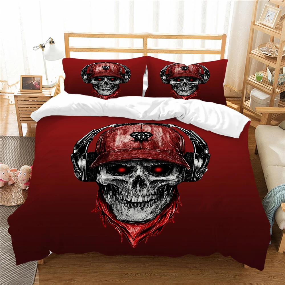 

Модный комплект с пододеяльником и одеялом с 3D-принтом черепа на красном фоне Комплект постельного белья с подушкой Комплект постельного б...