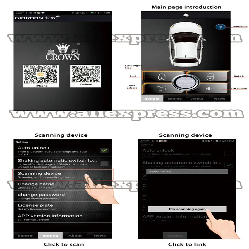 APP центральный дверной замок автомобильная система сигнализации PKE умный ключ