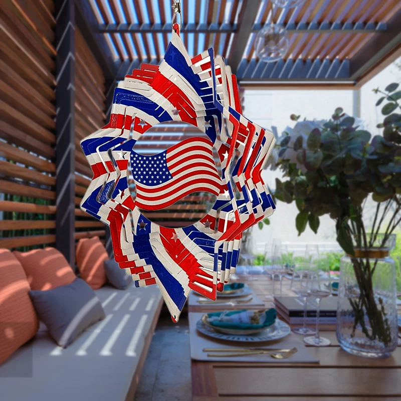 

Independence Day Wind Chimes Crafts Retro Metal Wall Mounted Home Garden Wall Door Panel Living Room Decor