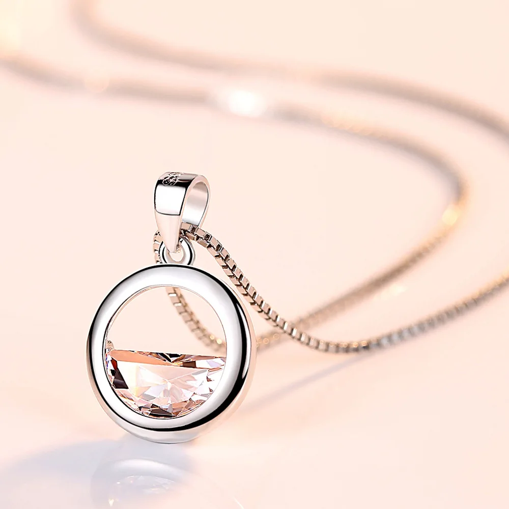 

925 Sterling Silver Women's Fashion half round spring Necklace Jewelry Zircon Pendant clavicle Necklace Length 45CM choker gift