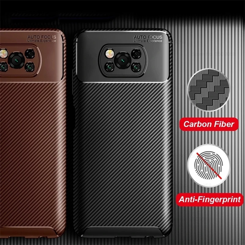 x3poco case carbon fiber phone covers for xiaomi pocophone little poco x3 x 3 pro 3x pocox3 nfc soft silicone shockproof coque free global shipping