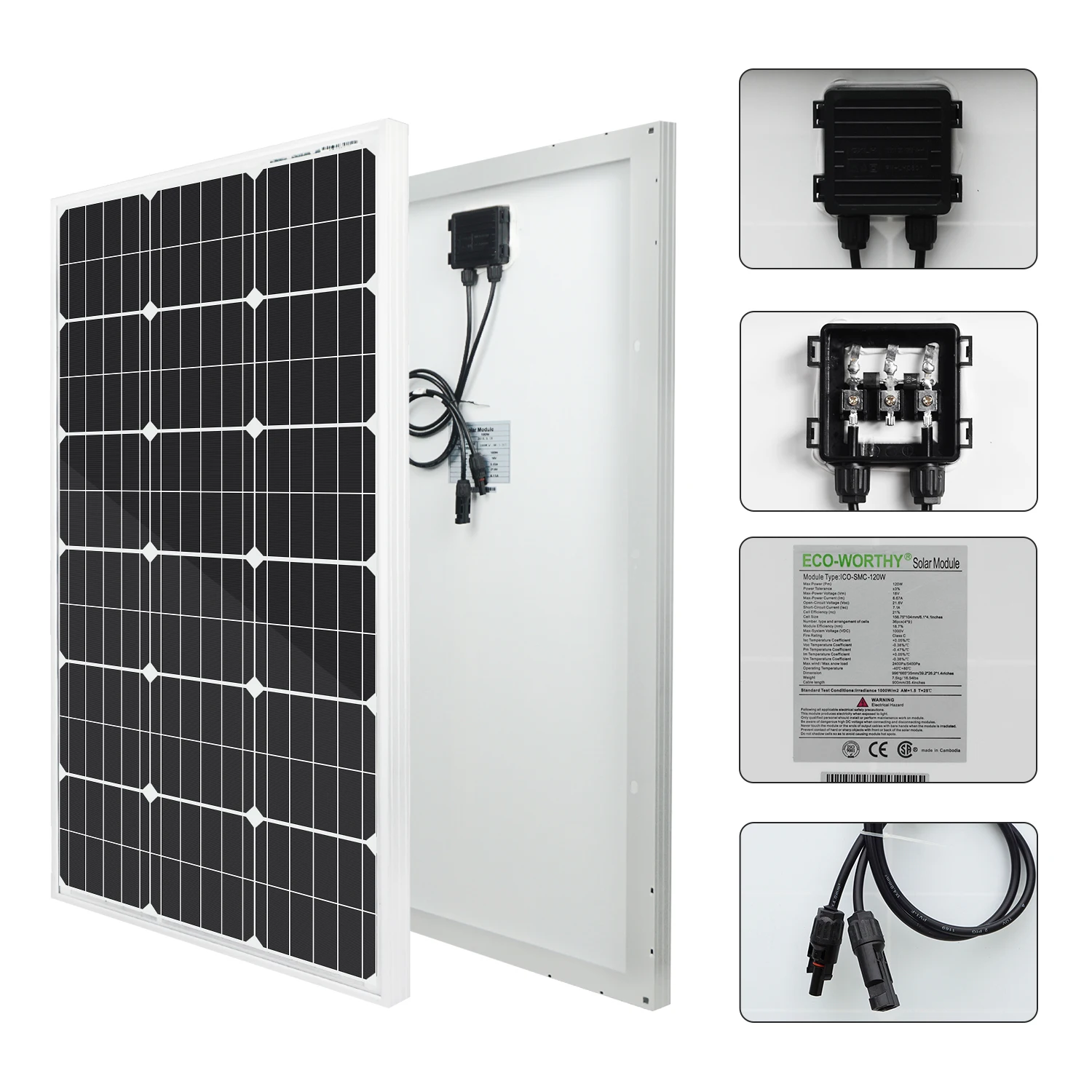ECOWORTHY 120W 240 Watts Solar Panel 18V Volt Mono Off Grid Battery Charge Solar Energy System KIT for 12V RV Boat Car System