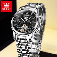 olevs 2022 new fashion mens luxury multifunctional automatic mechanical waterproof hd mirror watches stainless steel strap