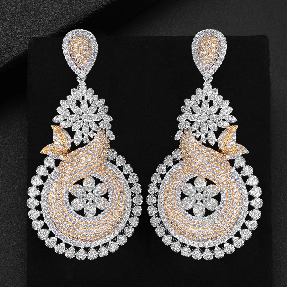 GODKI Luxury Bicolor Leaves African Dangle Earrings | Women's Wedding Cubic Zirconia Dubai Bridal Earring | Party Jewelry image 2