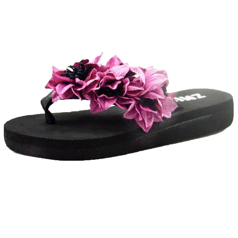 Вьетнамки с цветами женские сандалии нескользящие пляжные шлепанцы на плоской