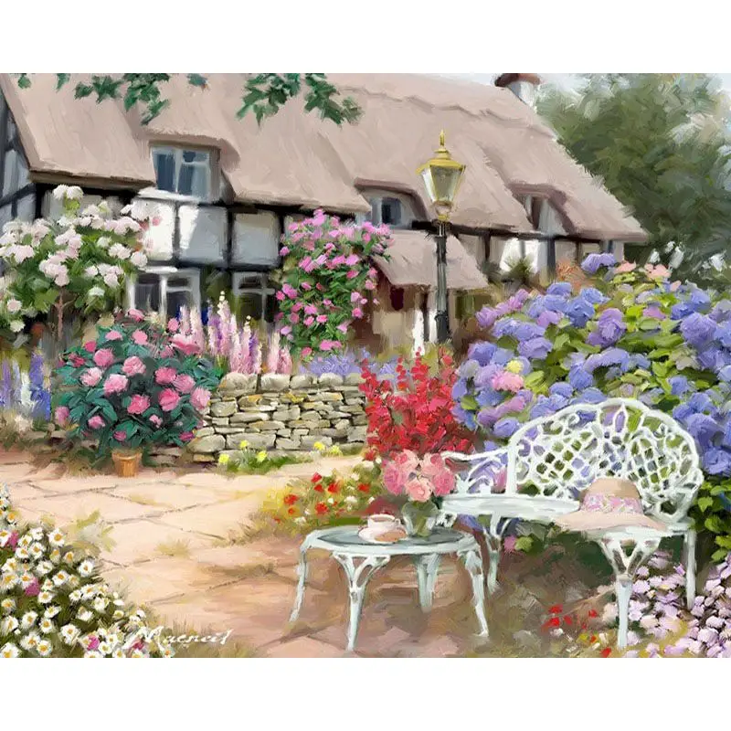 

SELILALI Europe Thatched Cottage Landscape Paint By Numbers Kits Diy Framed On Canvas Home Decoration Oil Photo Wall Decors