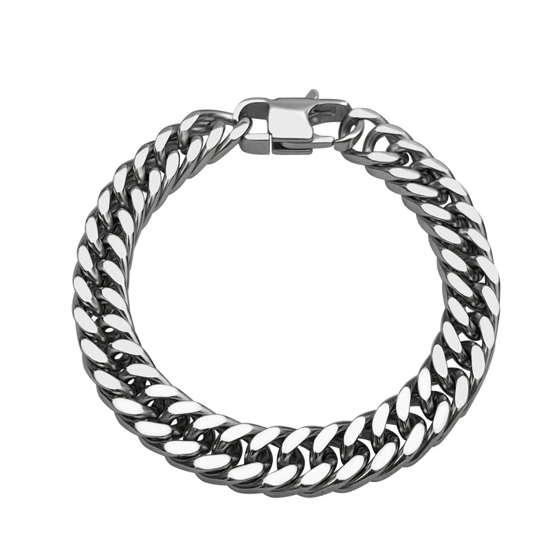 

8mm 10mm 12mm Miami Cuban 316L Stainless Steel Chain Bracelets Men Flat Curb Bracelet Hip Hop Rock Sports Jewelry 18cm 20cm 22cm