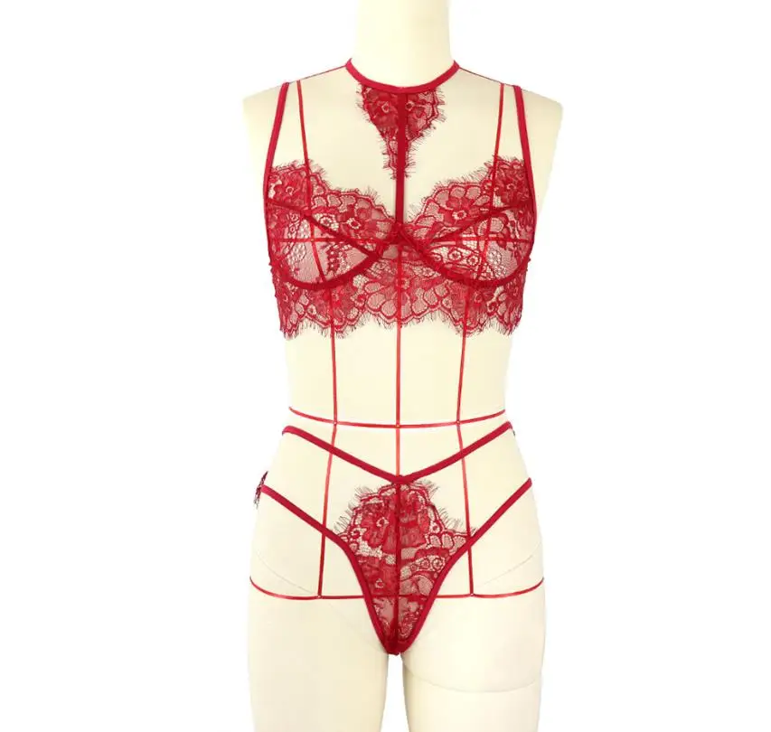 Комплект женского кружевного белья из 2 предметов откровенный бюстгальтер с