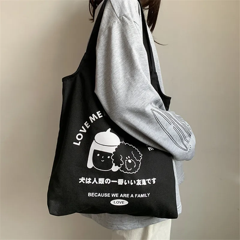 

Women Canvas Shopping Bag Female Cloth Shoulder Bag Environmental Storage Handbag Reusable Foldable Eco Grocery Big Totes