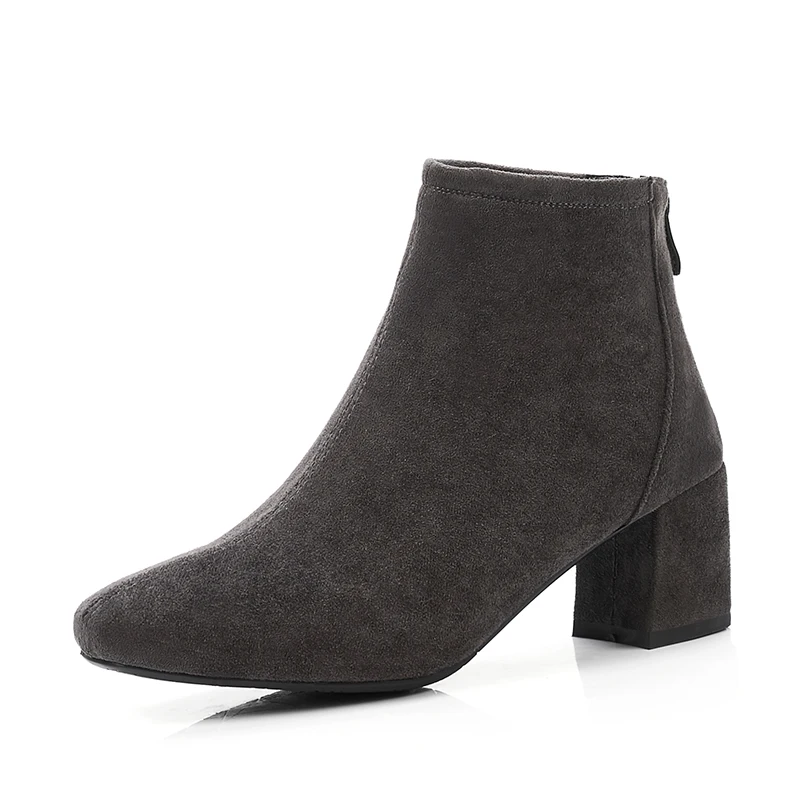 Ботинки с квадратным бархатным покрытием однотонные сапоги на толстом каблуке