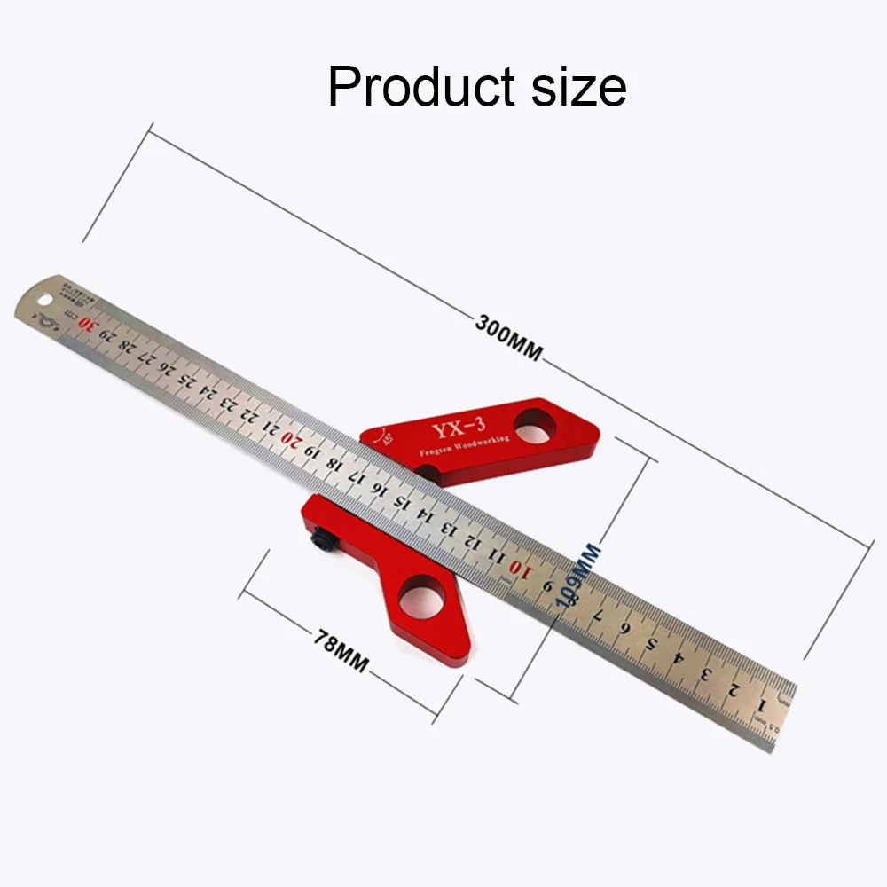 

300mm 45/90 degree Ruler Aluminum Marking Ruler Height Ruler Woodworking Scriber Woodworking Scribe Gauge Measuring Tool