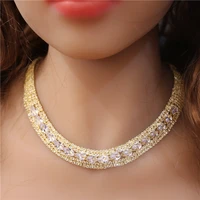 direct deal fashion exquisite zircon jewelry set shining crystal leisure womens necklace earrings set gift wholesale and retail