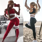 Комплект из двух предметов, женские костюмы для йоги, фитнес, спортивный костюм, майка, леггинсы, спортивная одежда, колготки для занятий спортом, комплект для бега, красный, черный