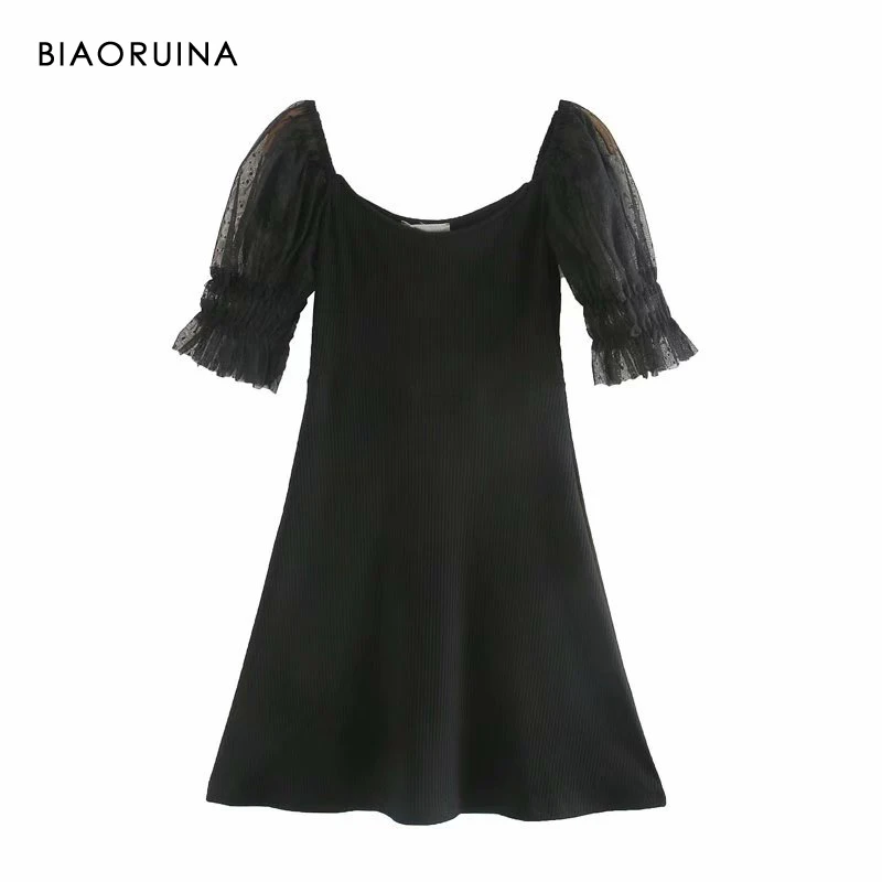 Женское Сетчатое платье BIAORUINA черное облегающее в стиле ретро с короткими