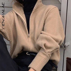 SHENGPALAE 2022 шикарный осенне-зимний женский модный Свободный теплый вязаный свитер с высоким воротником на молнии с длинным рукавом ZT1485