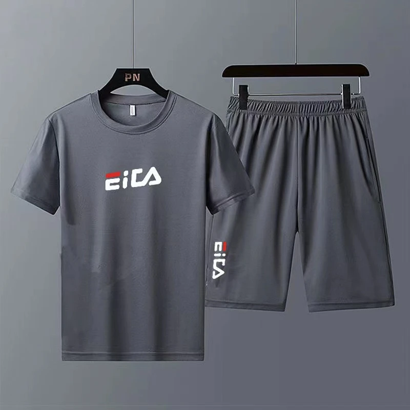 

M-5XL летний мужской свитер с О-образным вырезом футболка комплект одежды из 2 предметов для мужчин спортивной костюм для игры в баскетбол, фит...