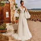 Женское свадебное платье JEHETH, кружевное платье из тюля с расклешенными рукавами, V-образным вырезом и открытой спиной, шикарное платье невесты в стиле бохо, 2022