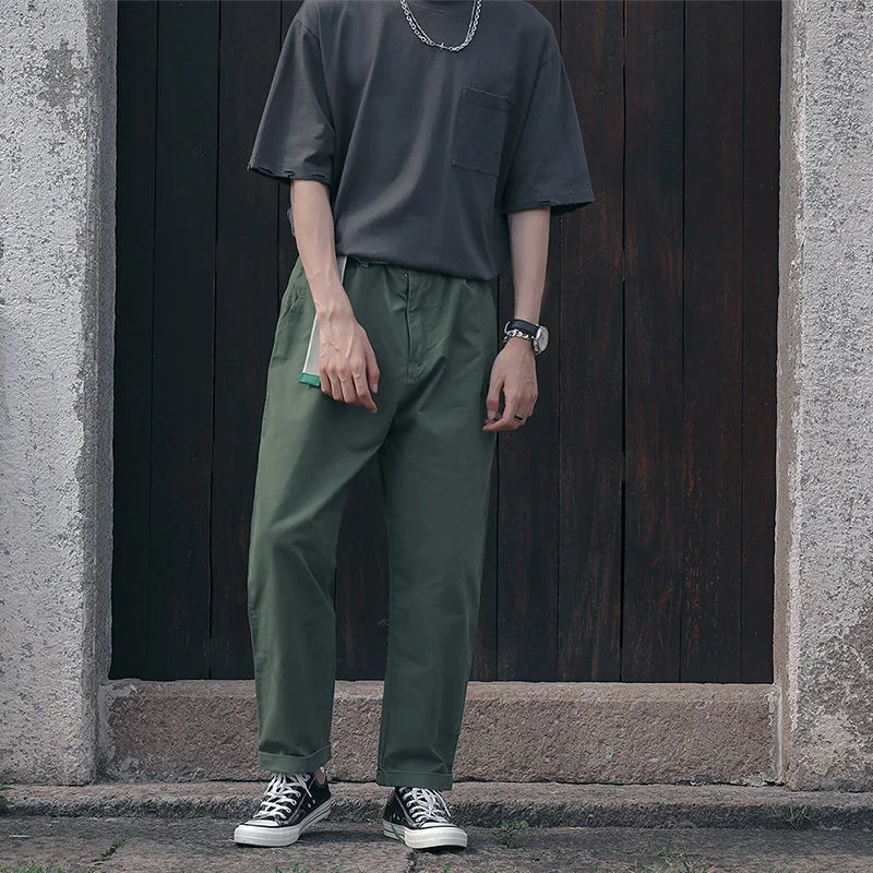 

Hybskr Men Cargo Pants Straight Wide Pants American Vintage Overalls Solid Color Casual Trousers For Men Branded Men's Clothing