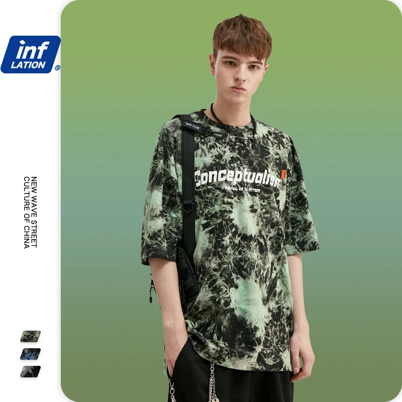 Мужская футболка с принтом INFLATION смешная окрашенная в галстук букв для мальчиков