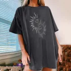 Футболка женская оверсайз с винтажным принтом Солнца и Луны, повседневный топ с коротким рукавом, Женский Топ, футболка оверсайз