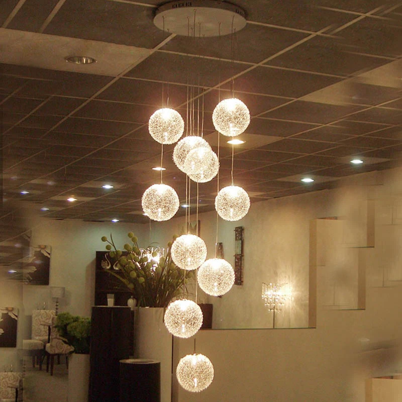 

Modern Led Glass Pendant Light Ball Hanging Night Design Decorative Duplex Long Staircase Pendant Lamp For High Ceilings