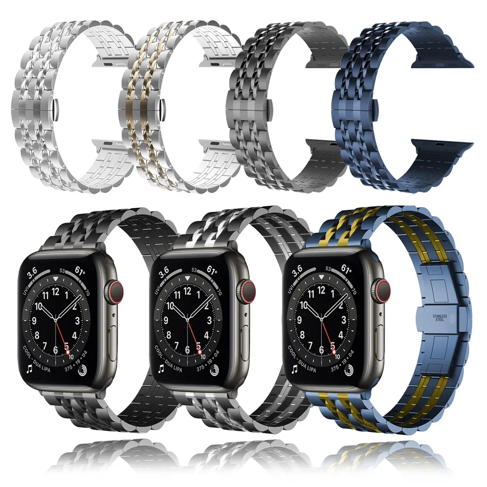 

For Apple Watch Band Series 6 SE 5 4 44mm 40mm Watchband for iWatch 42mm 38mm Link Black Silver Blue Metal Stainless Steel Strap