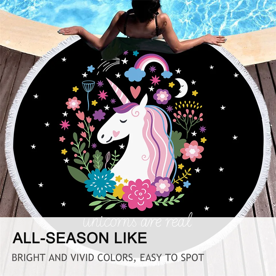 Постельное белье на выход круглый пляжное полотенце с рисунком единорог