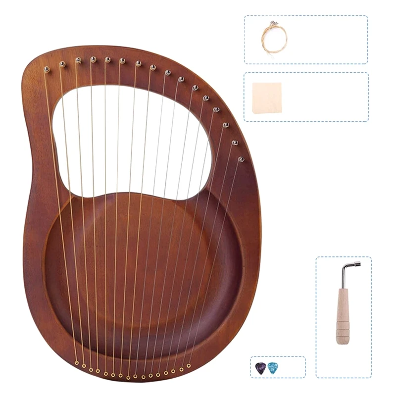 HOT-Lyre Harp 16 String Heptachord Solid Wood Mahogany Lyre with Tuning Wrench for Music Lovers Kids Adult | Спорт и развлечения